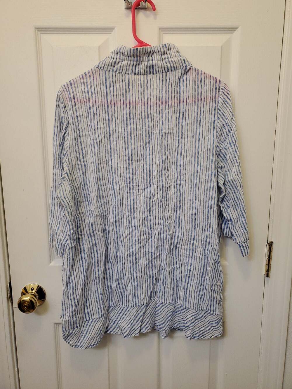 100% Cotton Terra SJ Apparel Women's 3/4 Sleeve Popover Blouse with Ruffle Neck - Picture 8 of 8